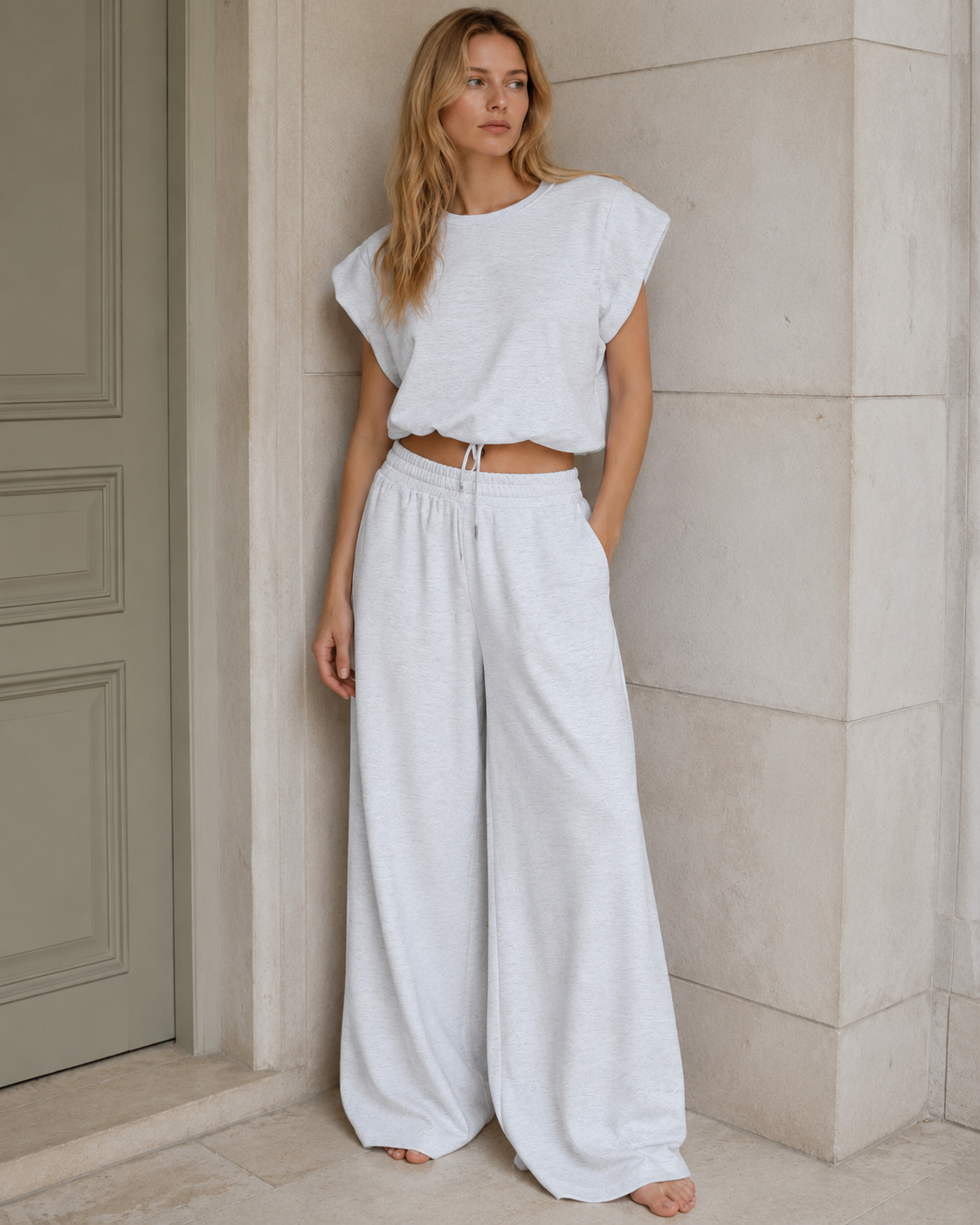 Sleeveless Pullover Wide Leg Pants Two Piece Set