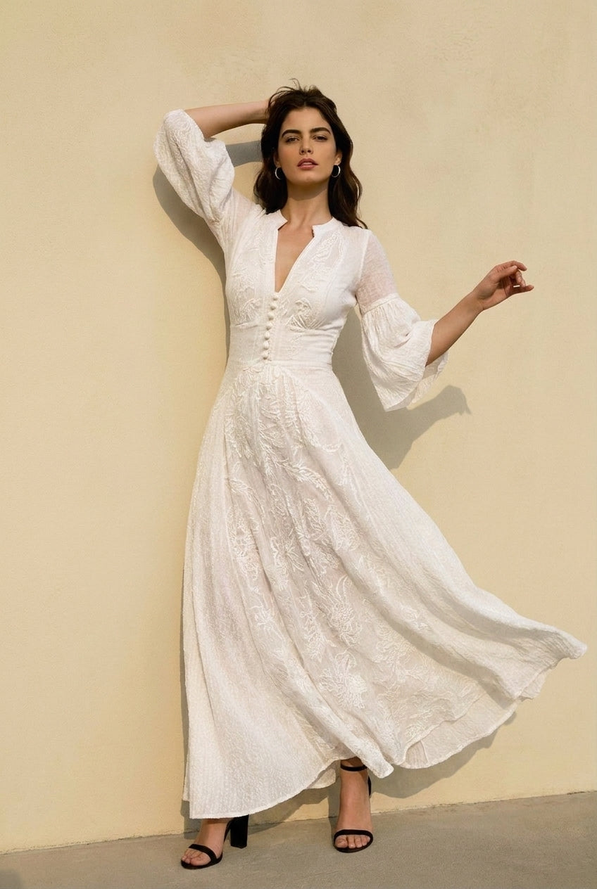 Embroidered Sheer Lace High Waist Vacation Dress