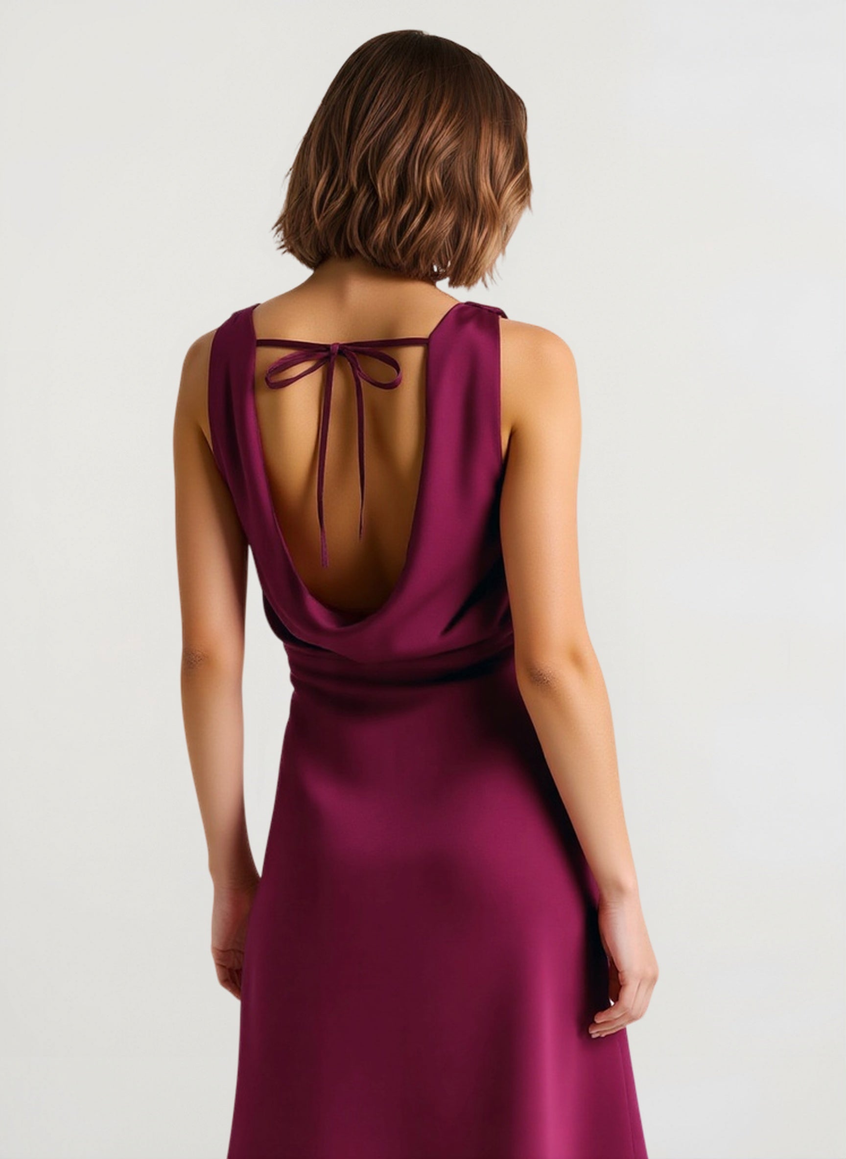 Satin Cowl Neck Fishtail Party Dress