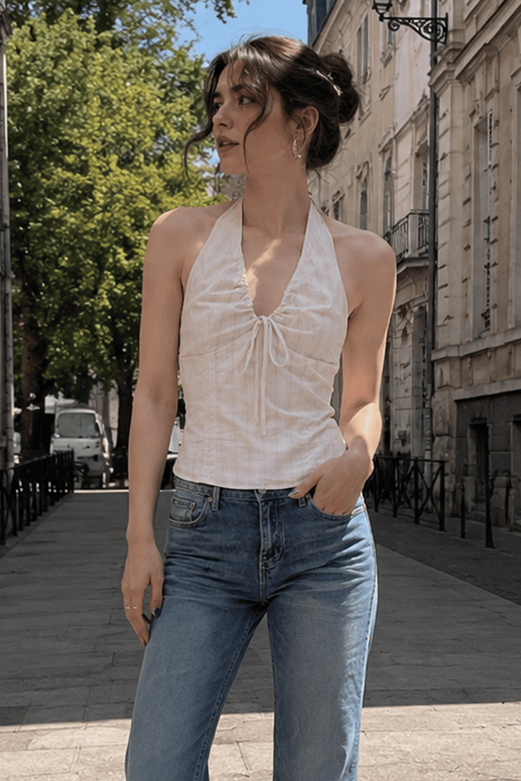 Vintage Striped Backless Tie Halter Top