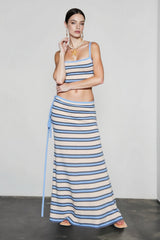 Knit Stripe Crop Camisole High Waist Tie Skirt Vacation Set