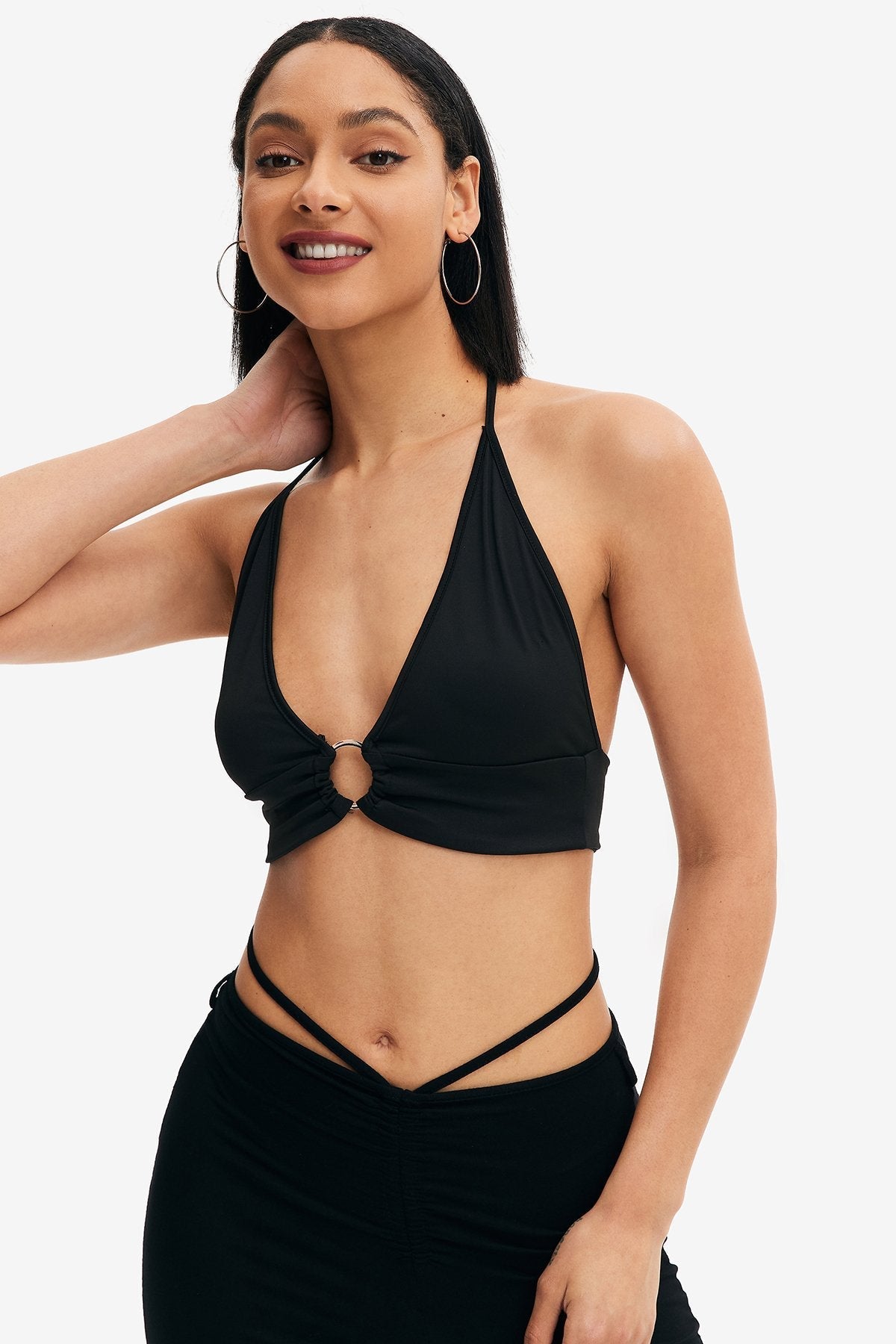 Plunging Neck O-Ring Front Backless Corset Top