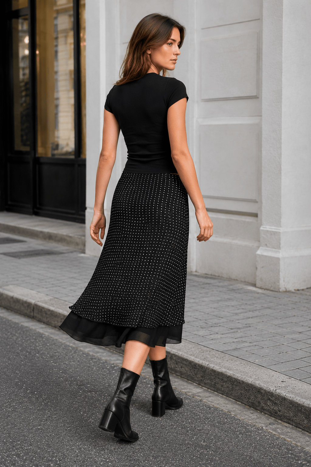 Polka Dot A-Line Mesh Midi Skirt