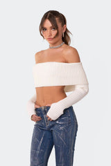 Off Shoulder Wrap Crop Knit Top