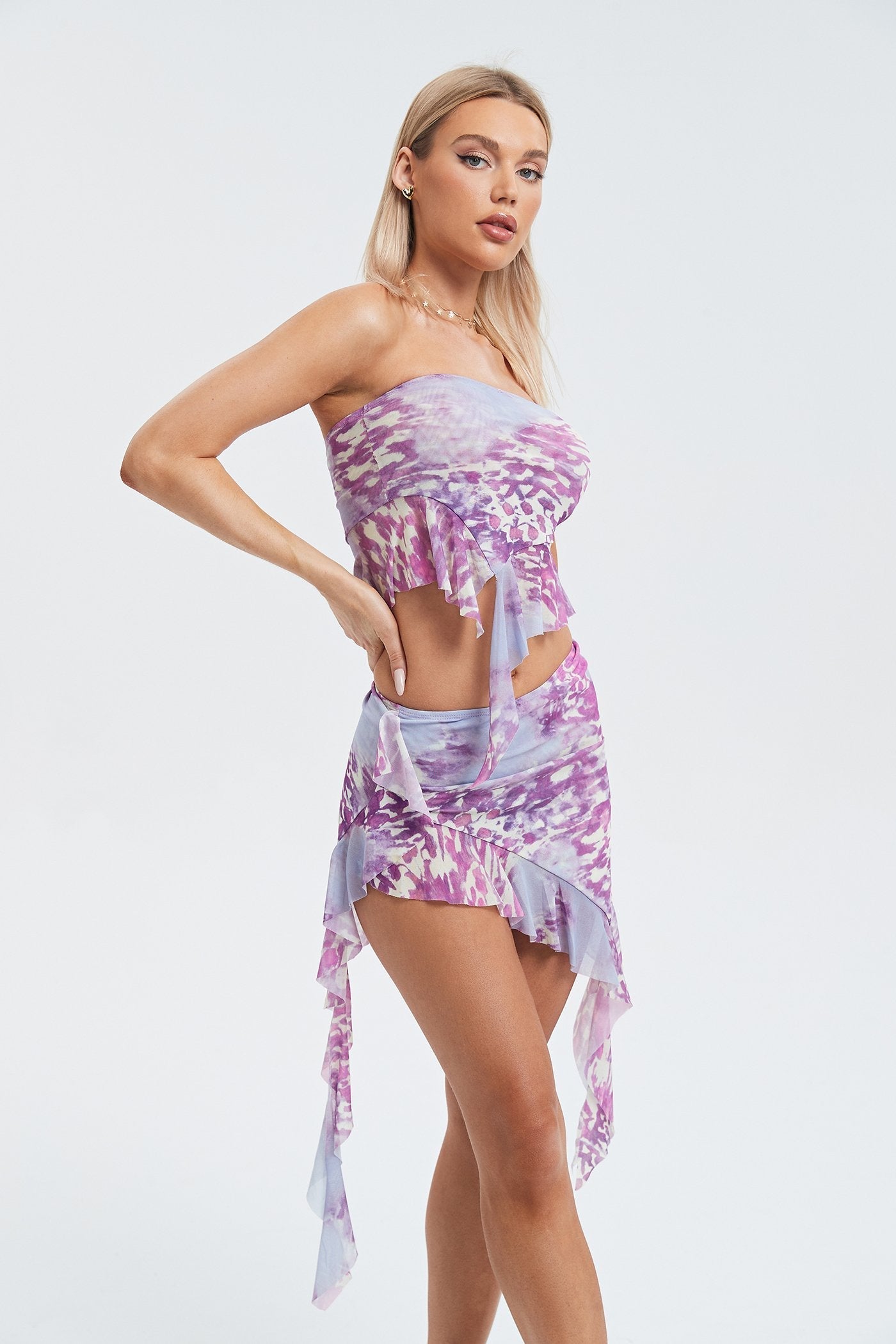 Abstract Print Crop Top & Asymmetrical Hem Skirt Set