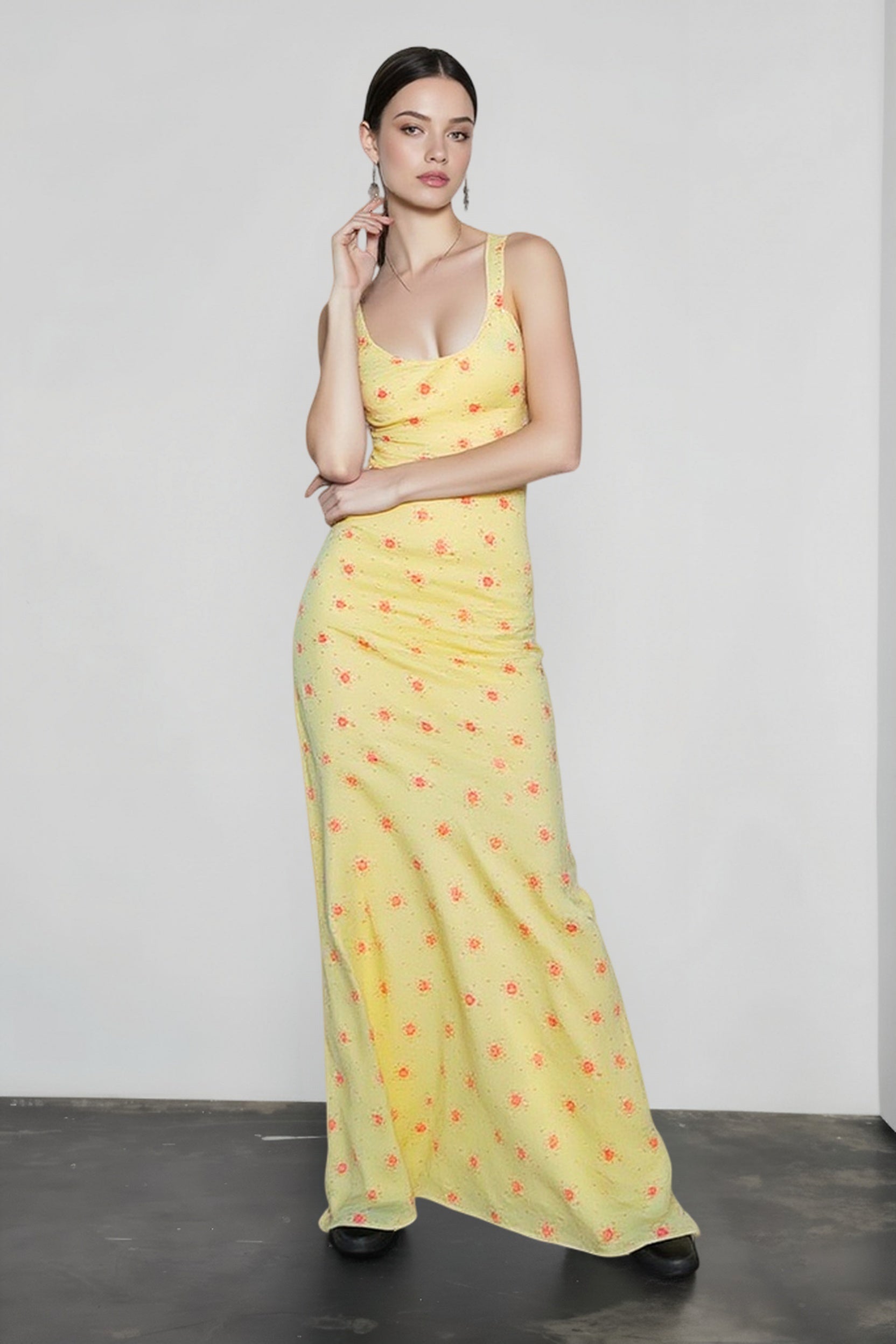 Floral Print Cami Mermaid Hem Maxi Vacation Dress