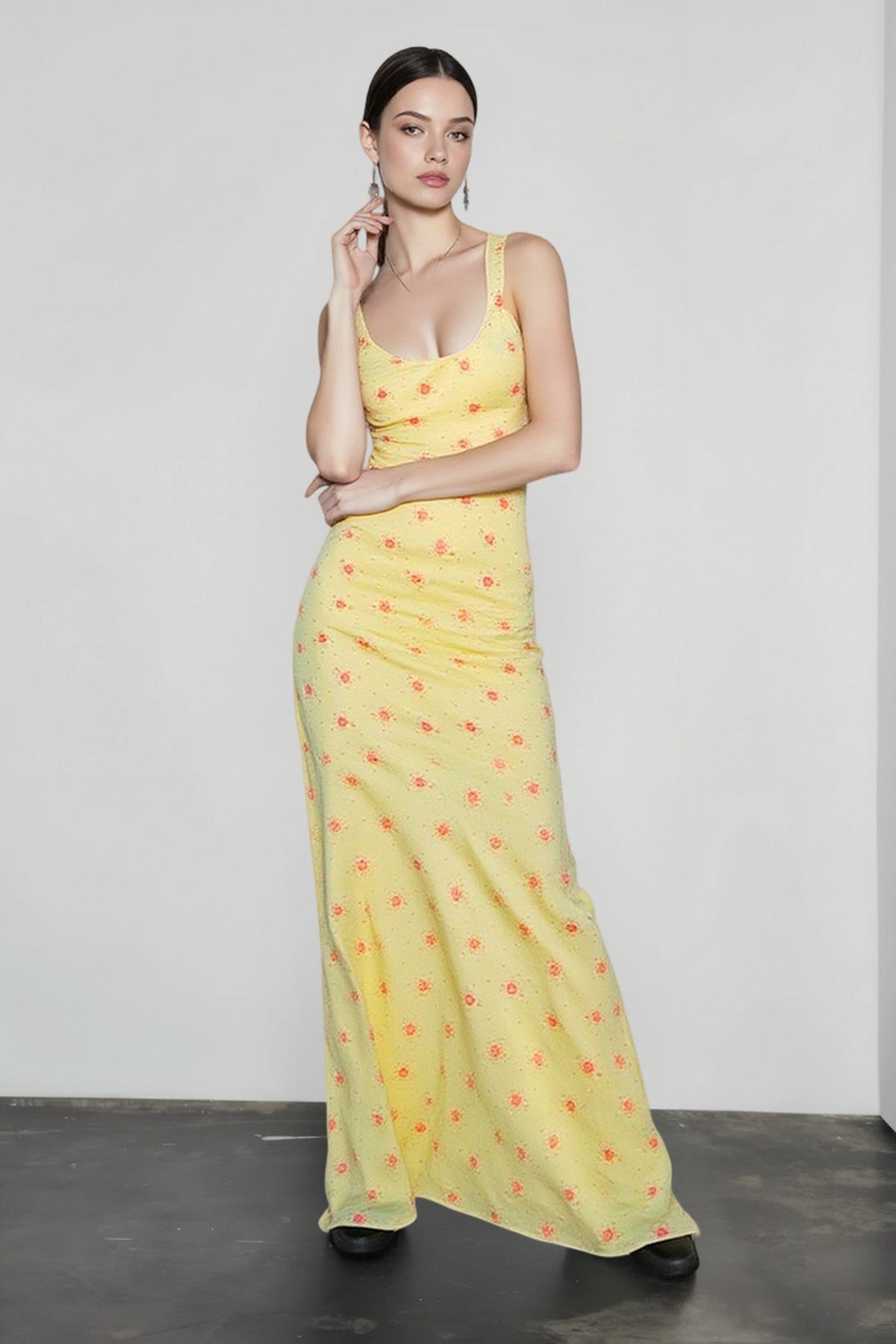 Floral Print Cami Mermaid Hem Maxi Vacation Dress