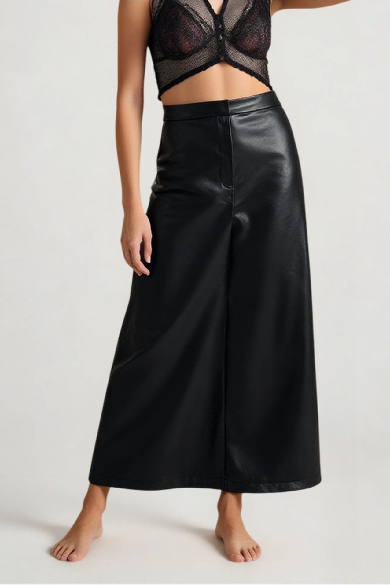 High Slit PU Leather Bodycon Skirt