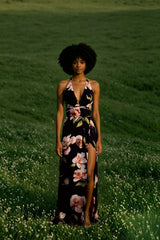 Summer Floral  Pleated Backless Robe Evenning- Midi Dresses