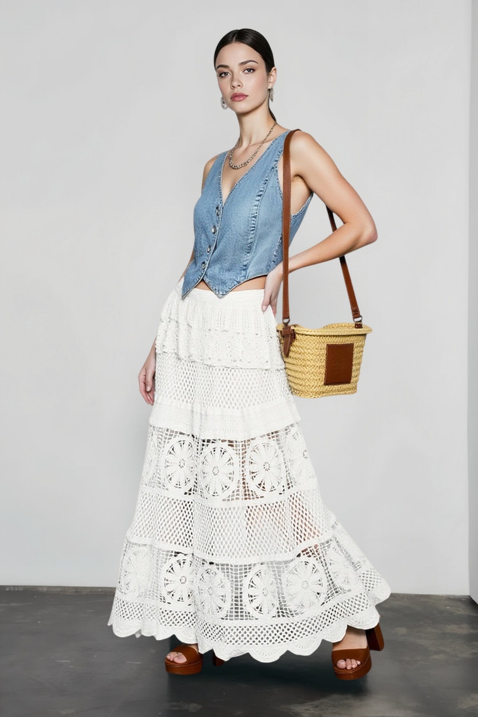 Boho Lace Hollow Draped Vacation Skirt