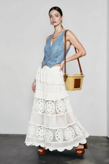 Boho Lace Hollow Draped Vacation Skirt