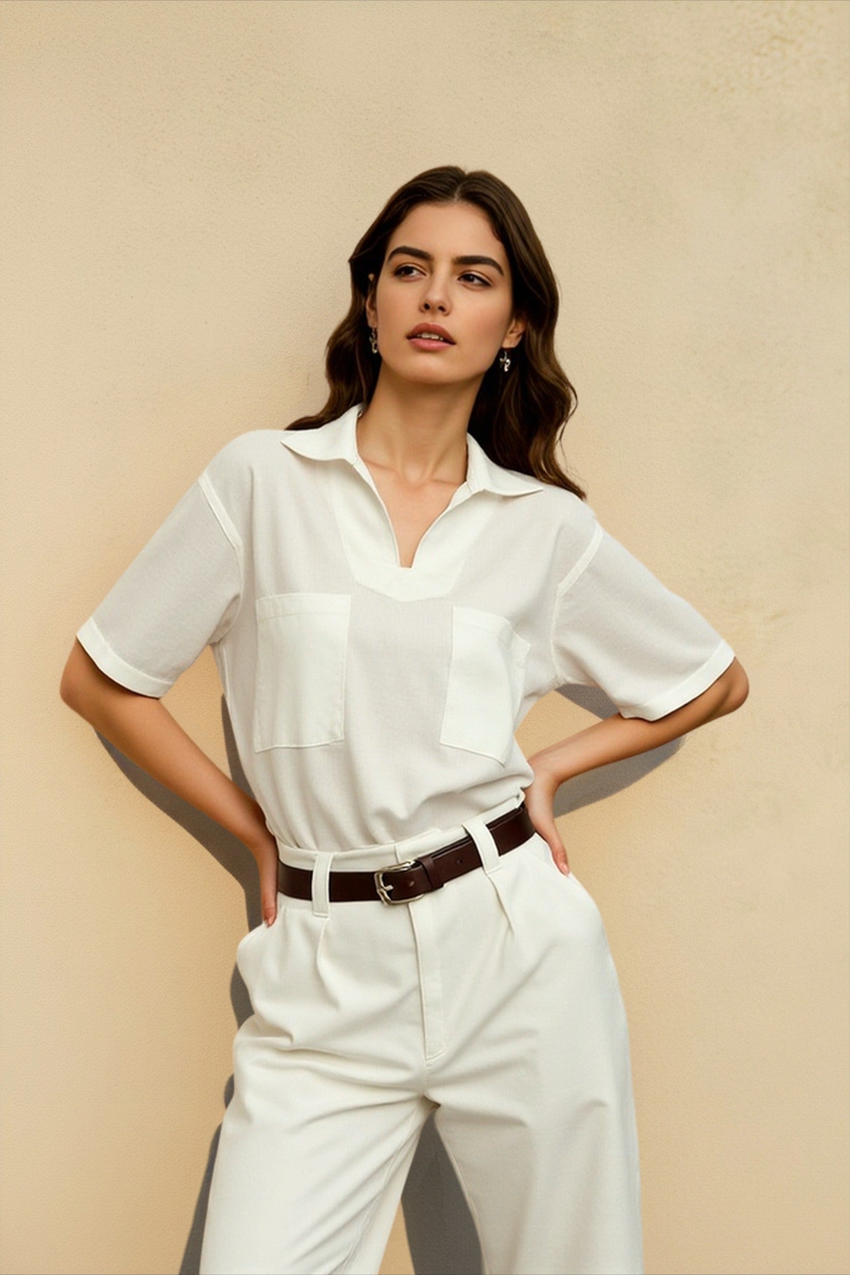 Linen V Neck Minimalist Blouse
