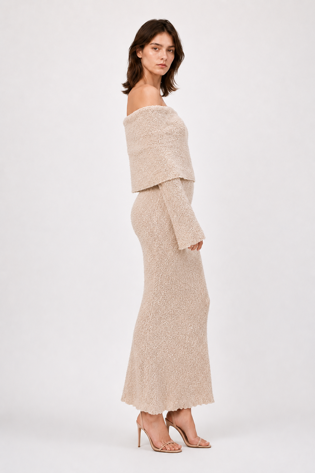 Off Shoulder One Shoulder Knit Sweater Dress