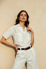 Linen V Neck Minimalist Blouse
