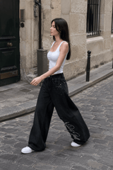 Angel Wing Embroidery Rhinestone Straight Jeans