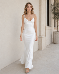 Solid Cowl Neck Backless Lace Patchwork Maxi Dress
