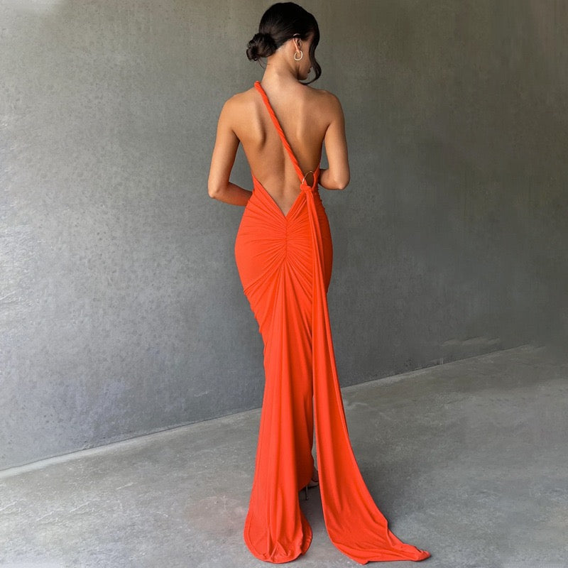 Premium Jersey Cowl Neck Backless Maxi Dress