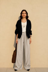 Striped High Waisted Wide Leg Straight Pants