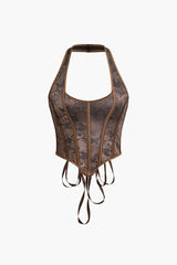 Jacquard Eyelet Tie Halter Corset Top