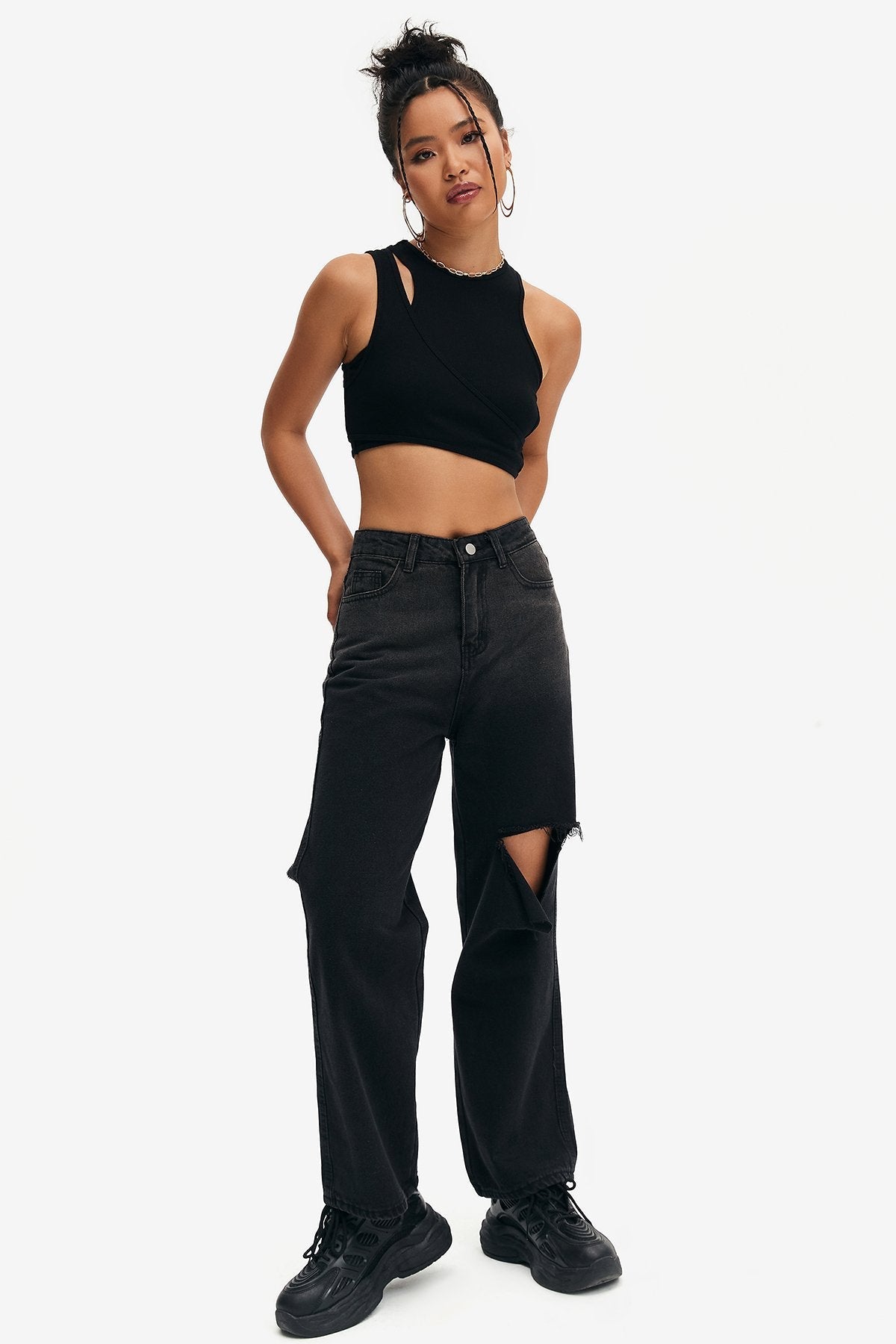 Solid Cut Out Ribbed Crop Top