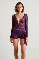 Sexy Lace Deep V Sheer Long Sleeve Blouse