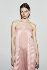 Strapless Pleated Maxi Ball Gown Formal Dress