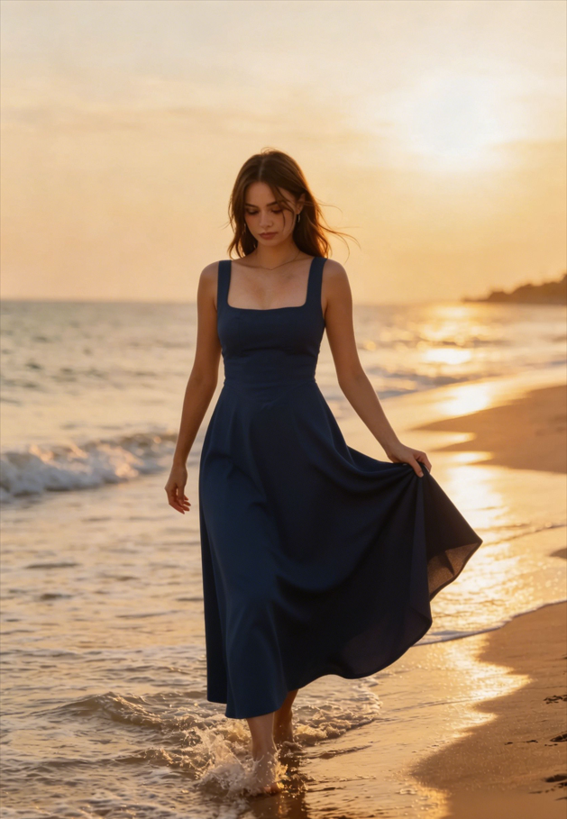 Solid Square Neck Sleeveless Cocktail Dress