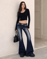 Stretchy Low Waist Flare Jeans