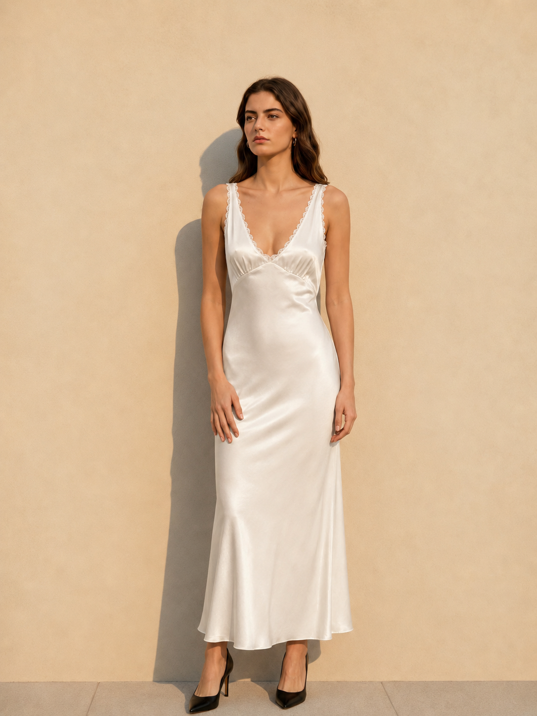 Lace Trim White Cami Chic Maxi Dress