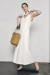 V Neck Linen Blend Sleeveless Vacation Dress