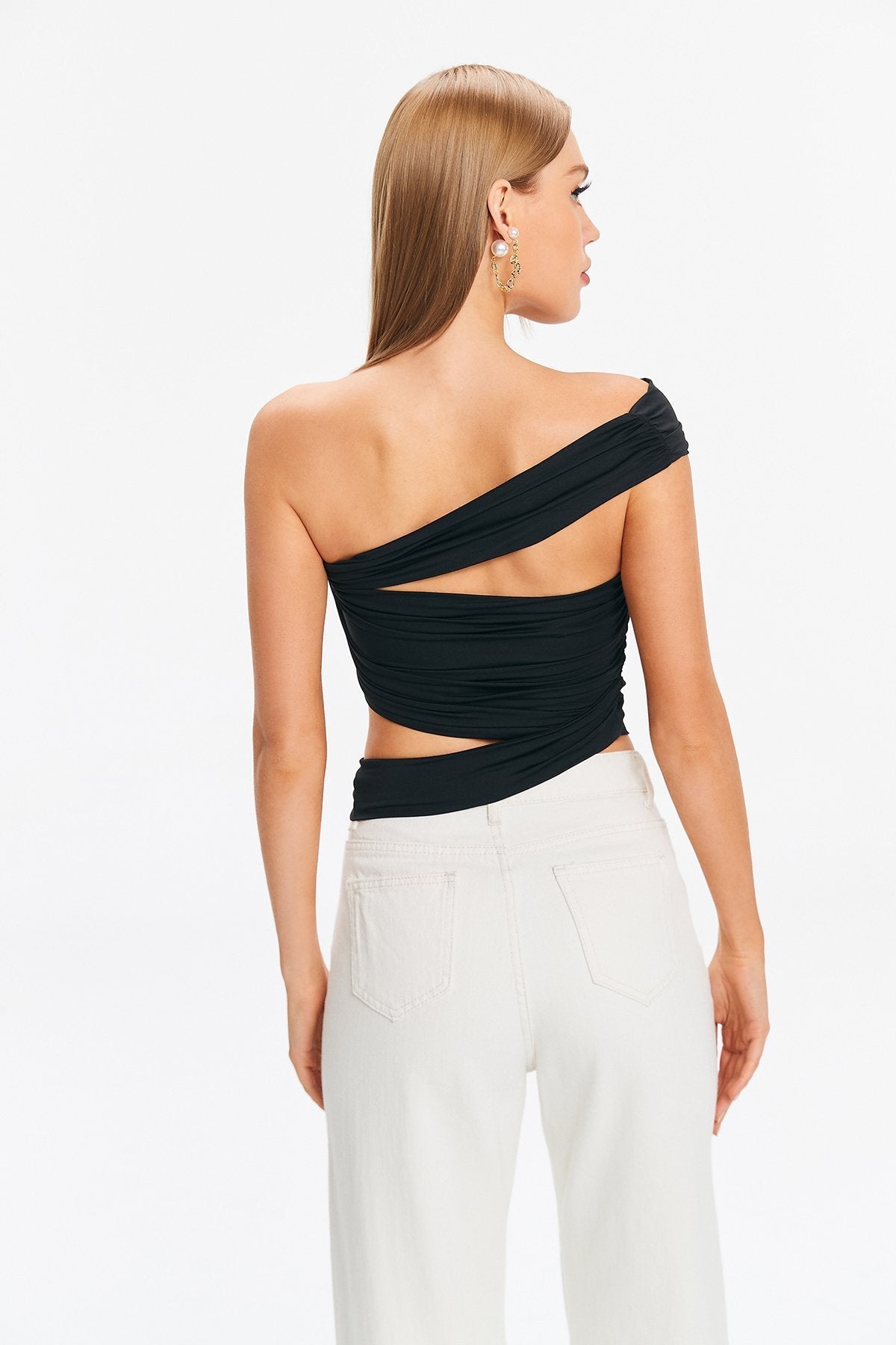 Asymmetrical Neck Cut Out Crop Top