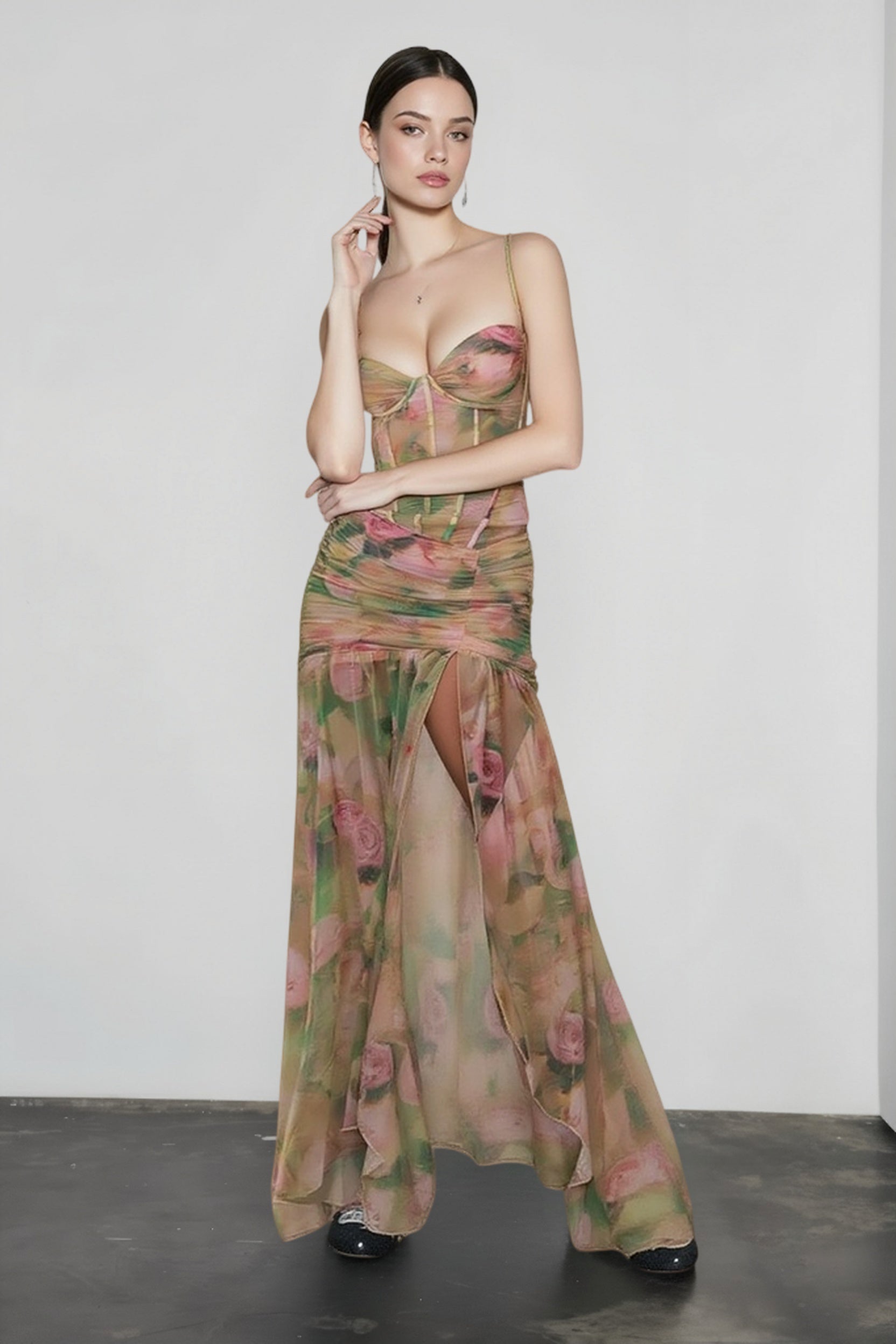 Sexy Print High Waist Slit Cami Vacation Dress