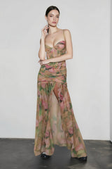 Sexy Print High Waist Slit Cami Vacation Dress