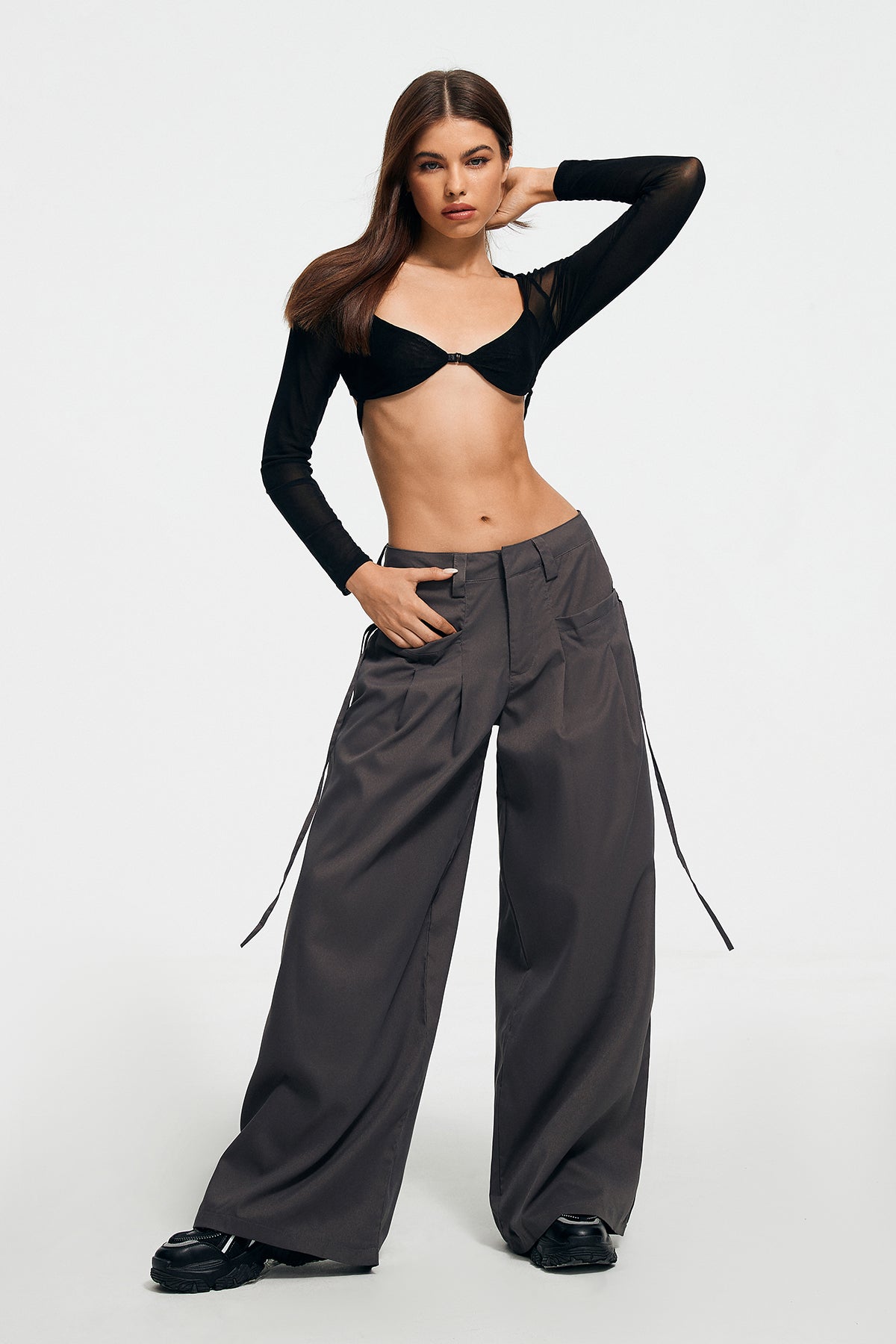 Low Waist Cargo Pocket Wide Leg Pants
