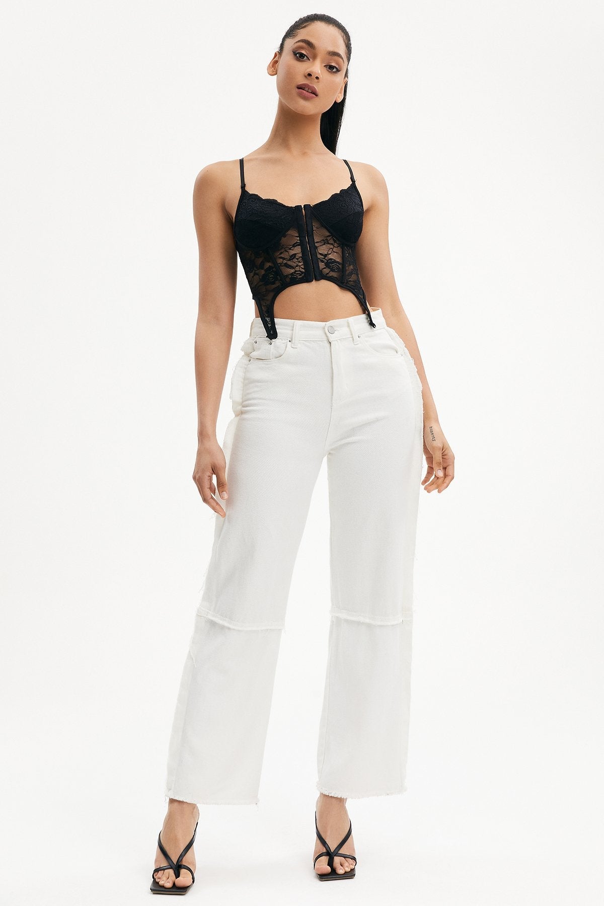Lace Splicing Asymmetrical Hem Cami Crop Top