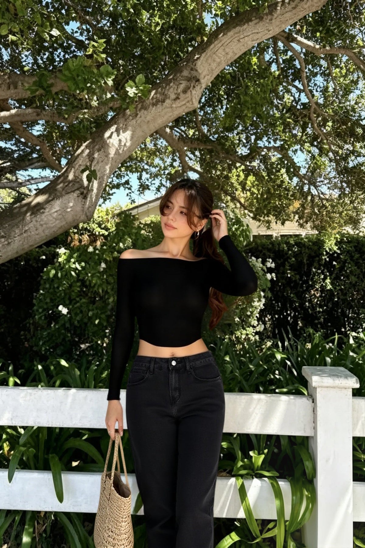 Solid Off Shoulder Sheer Mesh Crop Top