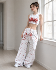 Star Letter Embroidered Cotton Baggy Sweat Pants