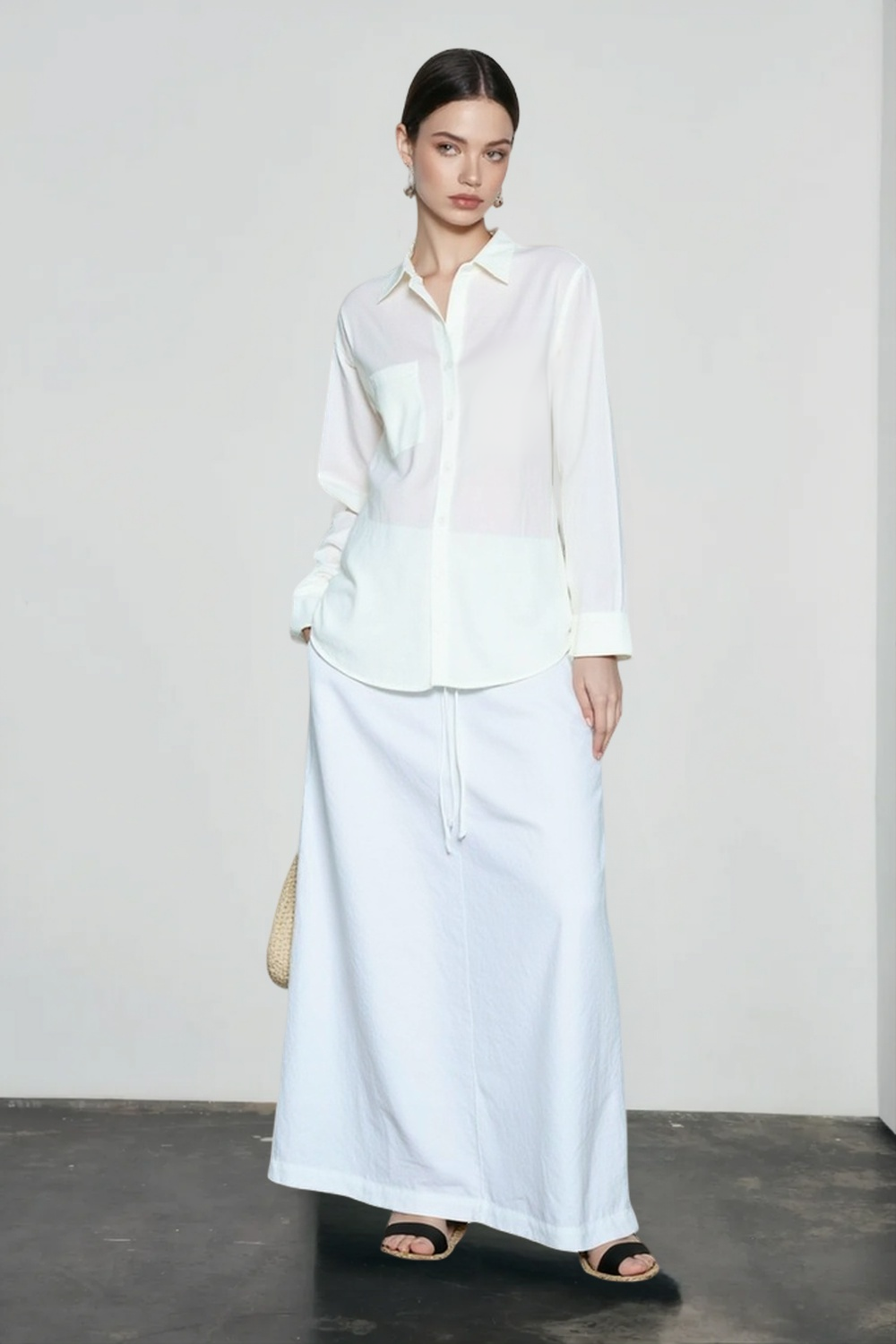 Linen Blend Long Sleeve Blouse