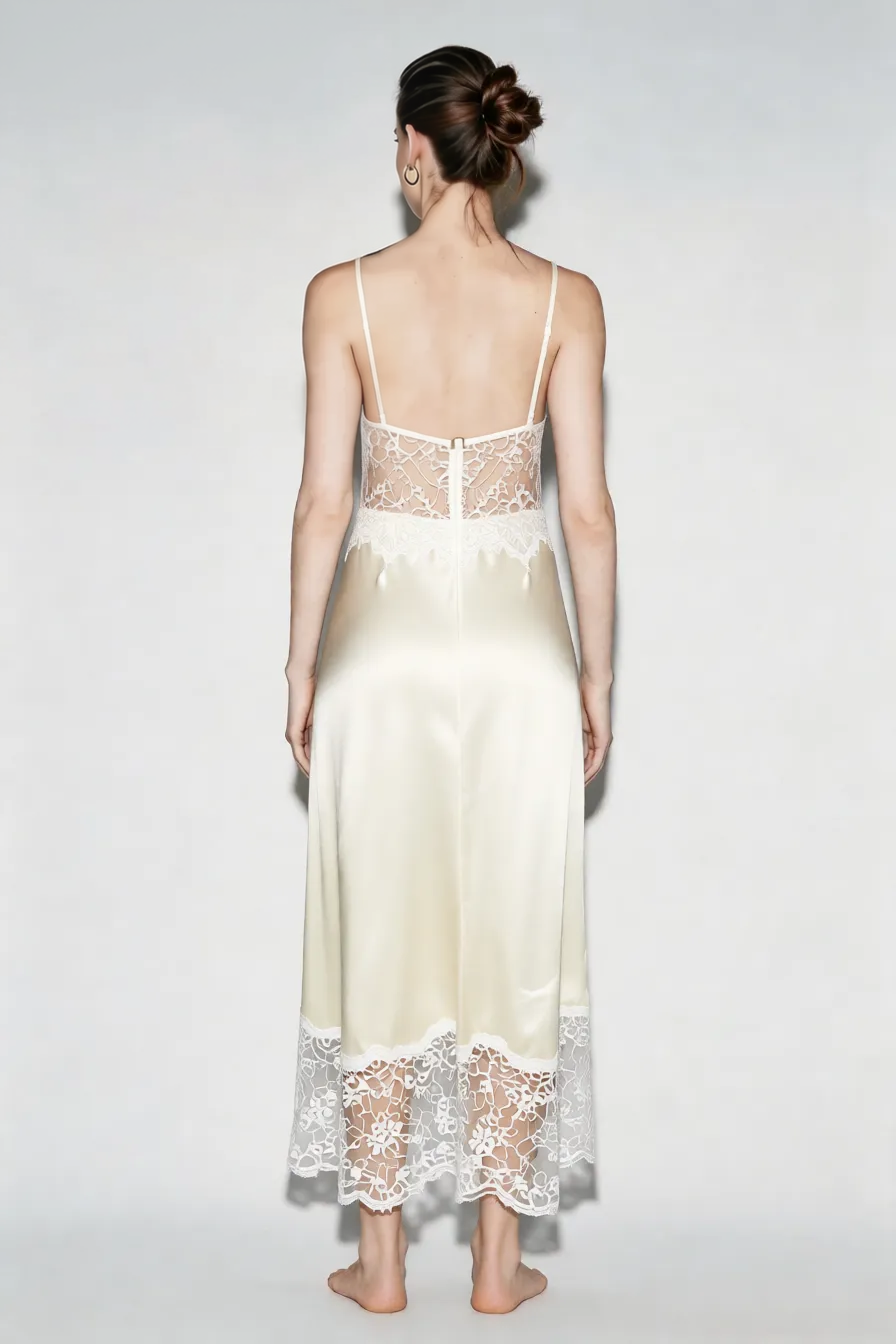 Elegant Sexy Deep V Sheer Lace Patchwork Maxi Dress