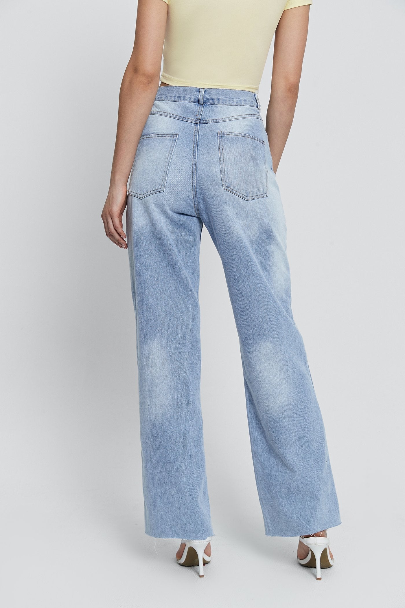 Low Waist Dual Pocket Washed Wide Leg Pants