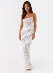 Suspender hollow Ladder Ruffle Long Dress