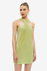 Twist Front Lettuce Trim Ruched Mini Dress