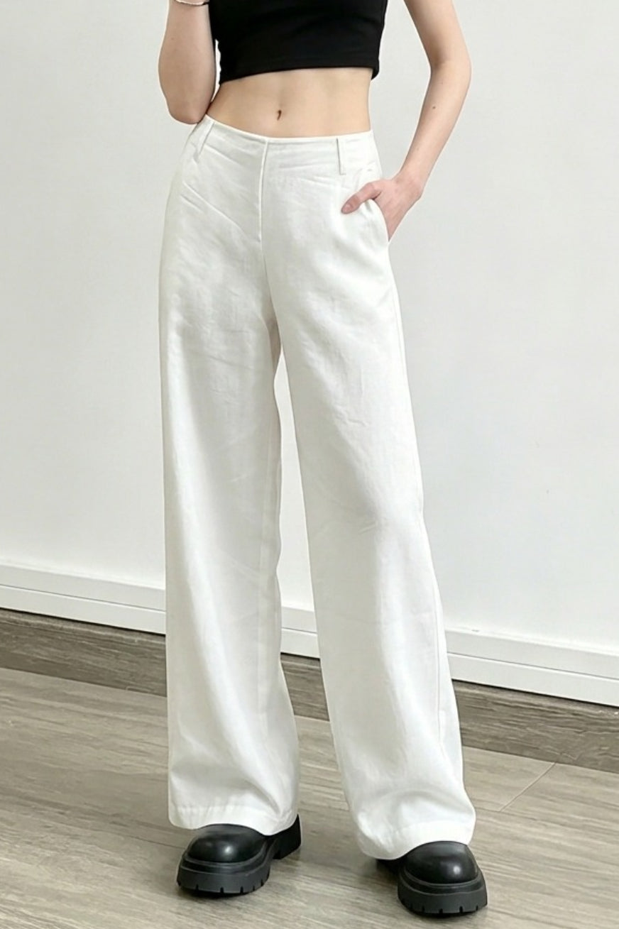 Linen Yarn Dyed Wide Leg Pants
