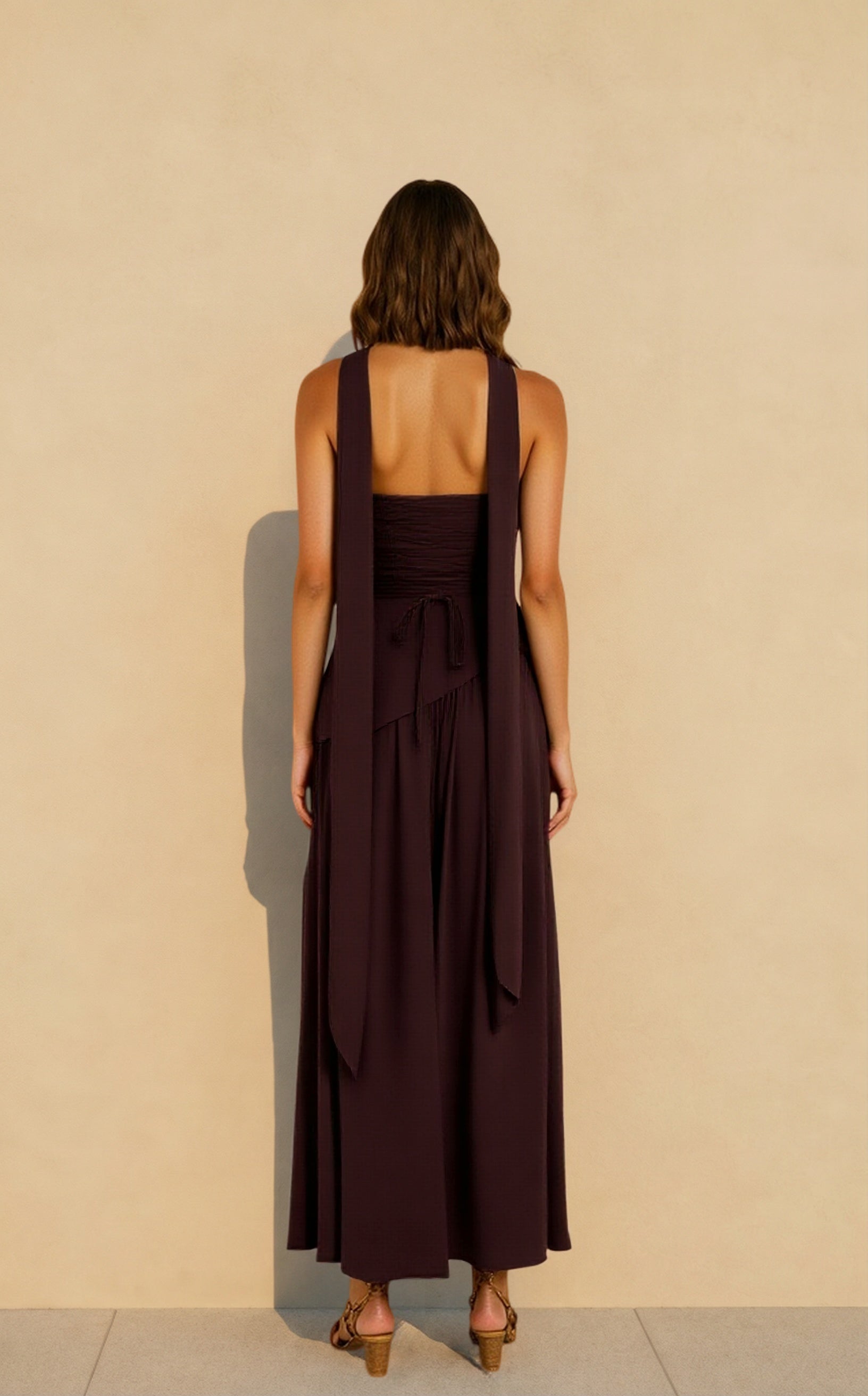 Color Block Flowy Tie Bustier Formal Dress