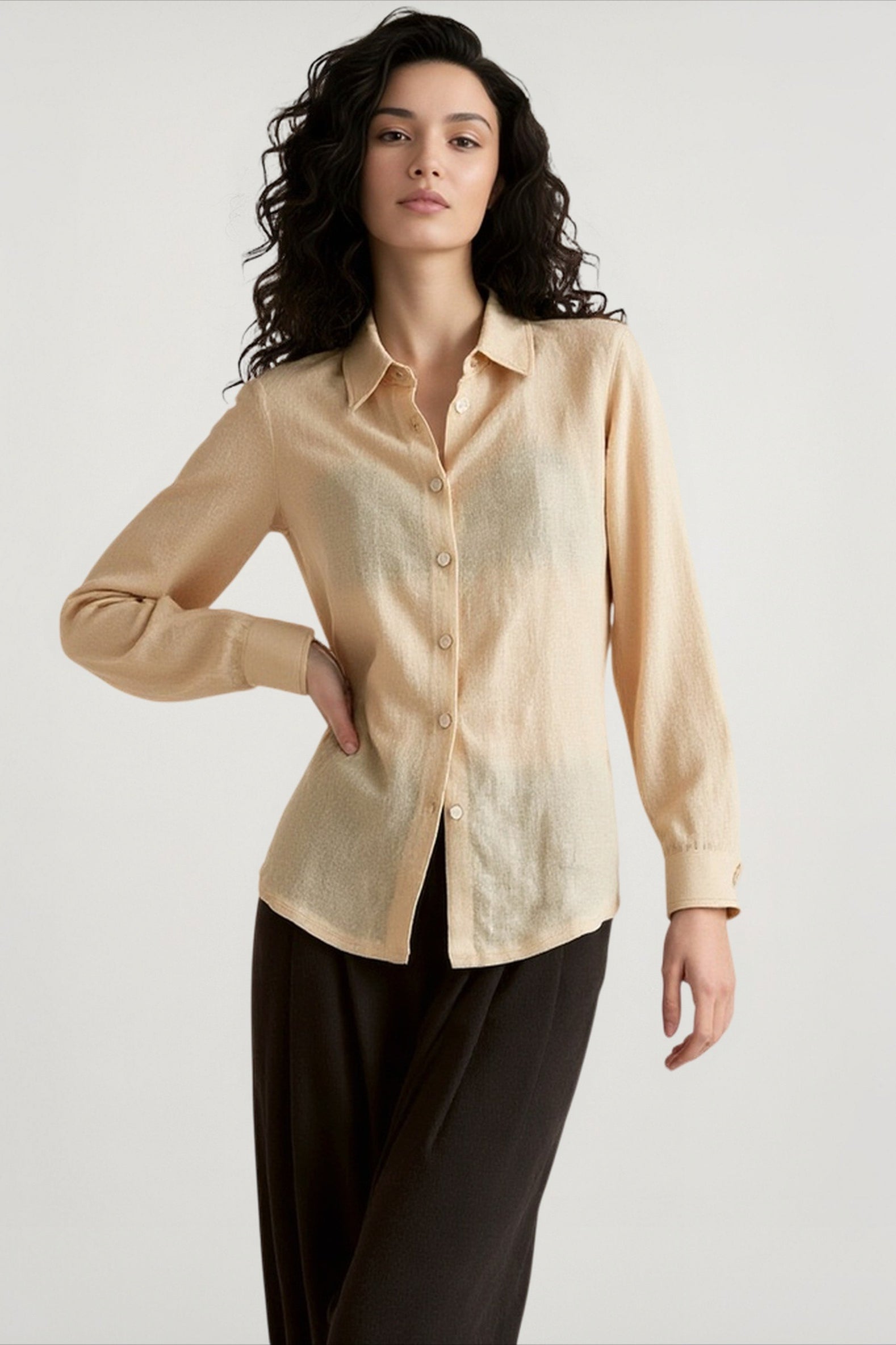 Linen Sheer Button Down Blouse