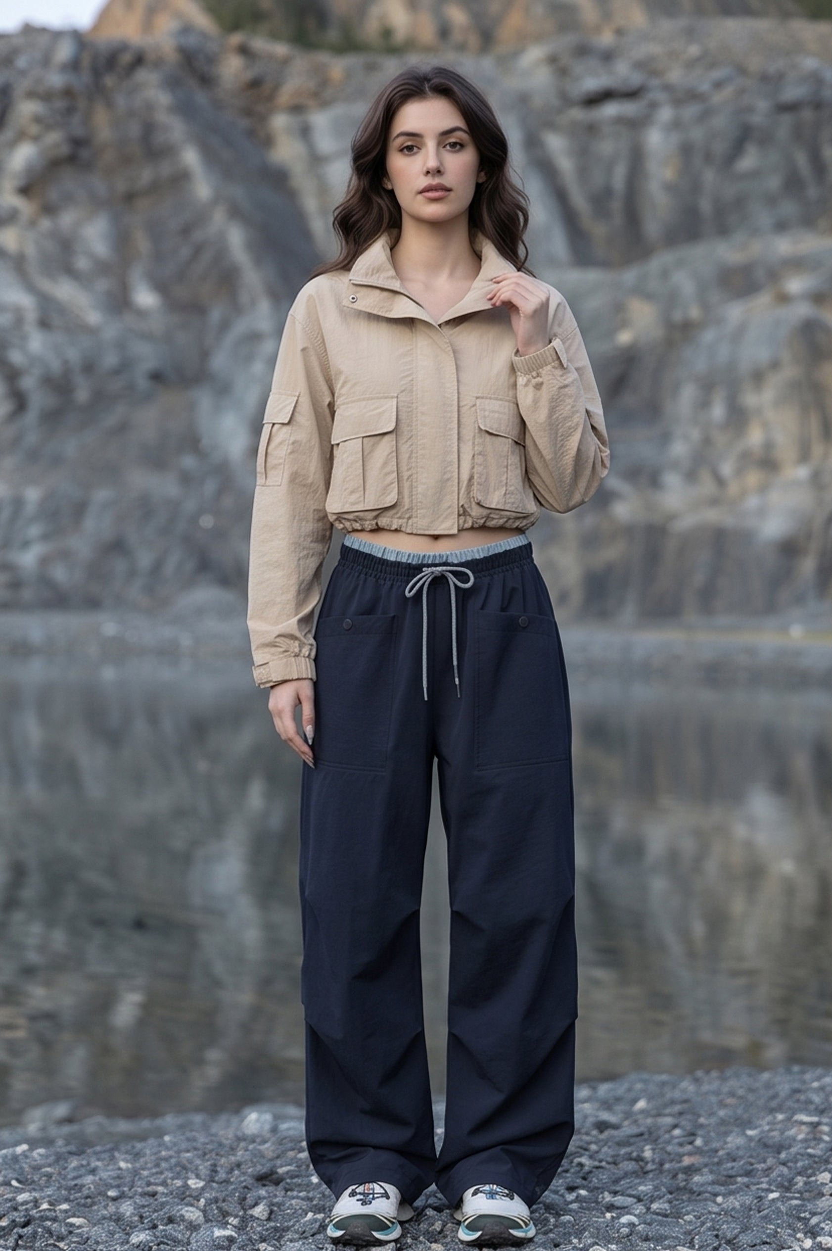 Quick Dry Cargo Wide Leg Cuffed Pants