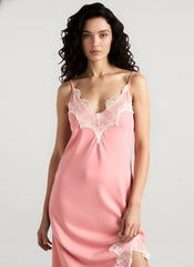 Lace Spaghetti Strap Silk-Like Slit Maxi Dress