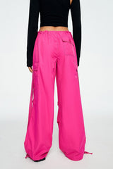 Drawstring Waist Pocket Patched Parachute Pants