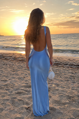 Solid Sexy Fitted Back Tie Maxi Dress
