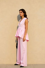 Cotton V Neck Sleeveless Vest Pants Two Piece Set